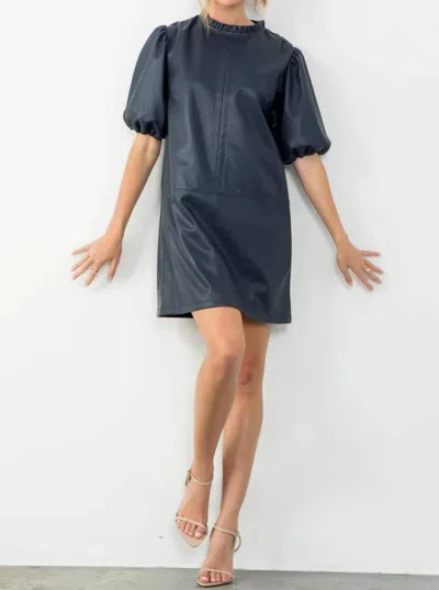 Shop Thml Short Sleeve Leather Dress In Navy In Grey