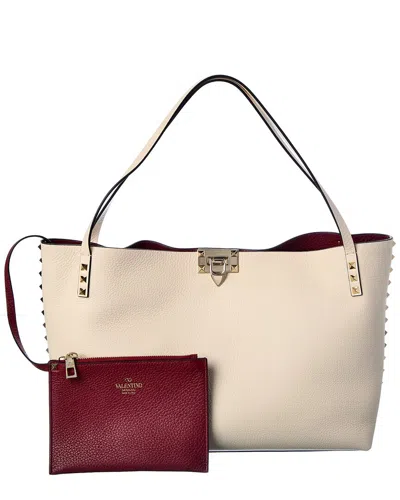 Shop Valentino Rockstud Alcove Medium Grainy Leather Tote In Red