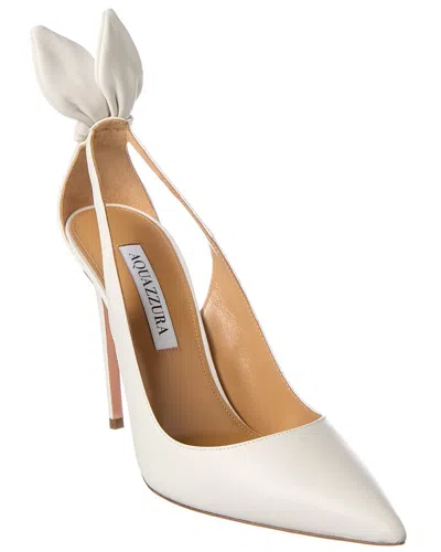 Aquazzura Bow Tie 105 Cutout Leather Pumps In White