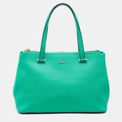 Shop Dkny Saffiano Leather Double Zip Tote In Blue