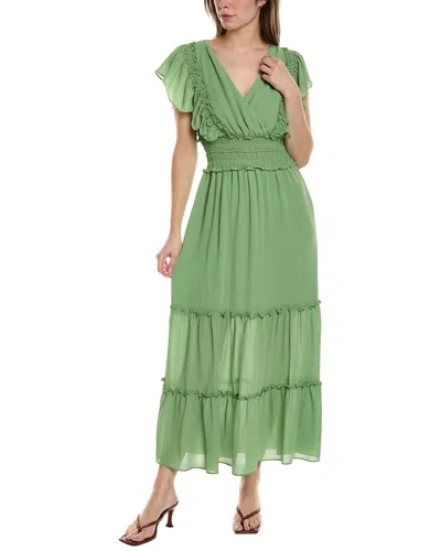 Shop Max Studio Crepe Flutter Sleeve Smocked Maxi Dress In Green