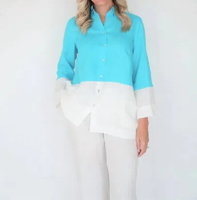 Shop Ilinen Classic Button Down In Turquoise/white In Blue