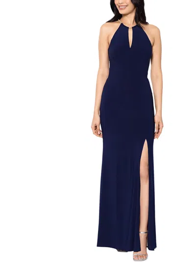 Shop Xscape Womens Chain Neck Long Evening Dress In Blue