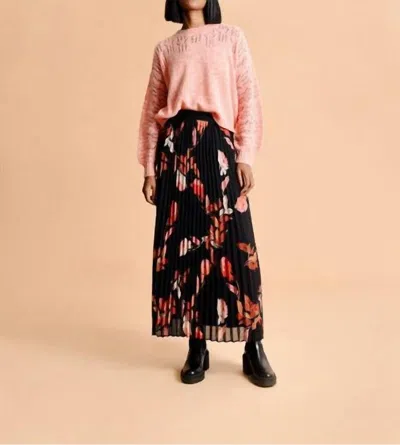 Shop Molly Bracken Pleated Floral Skirt In Black In Multi
