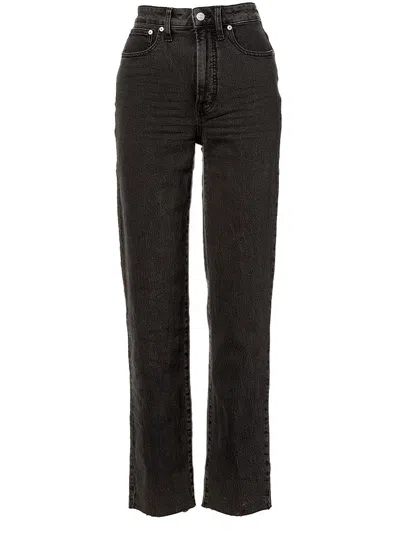 Shop Madewell Womens Curvy Raw Hem Straight Leg Jeans In Black