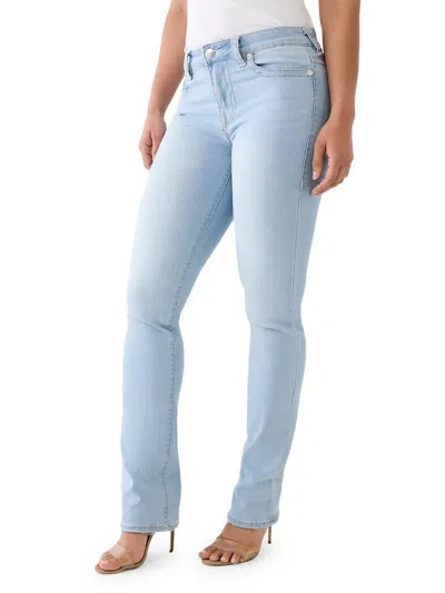 Shop True Religion Billie Womens Mid-rise Light Wash Straight Leg Jeans In Blue