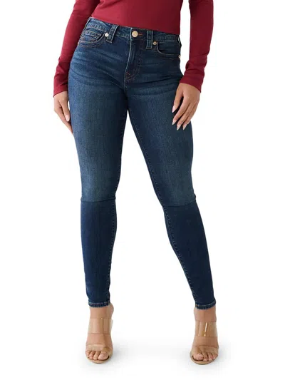 Shop True Religion Jennie Curvy Womens Mid-rise Dark Wash Skinny Jeans In Blue