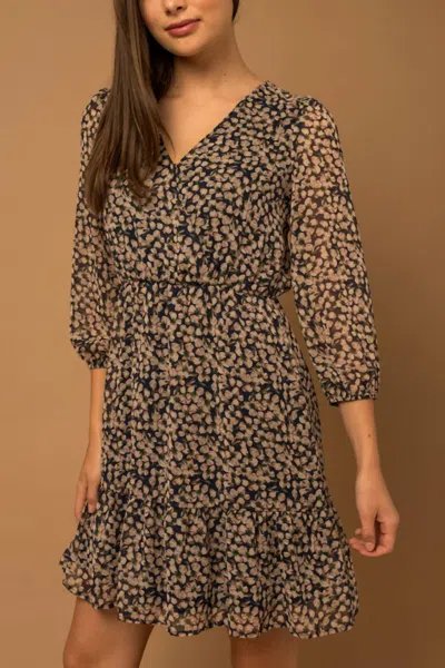 Shop Gilli Wrap Mini Dress In Navy/taupe Floral In Brown
