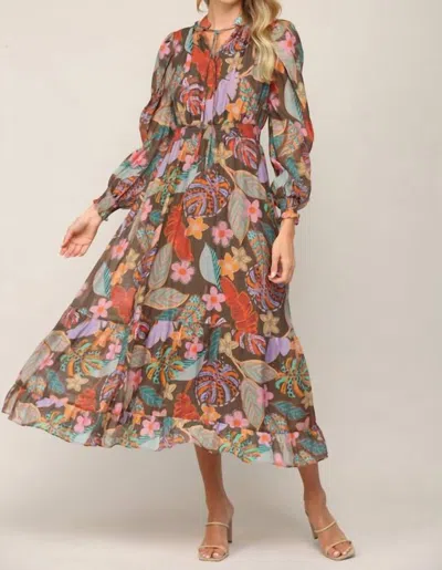 Shop Fate Sara Midi Dress In Brown Multi