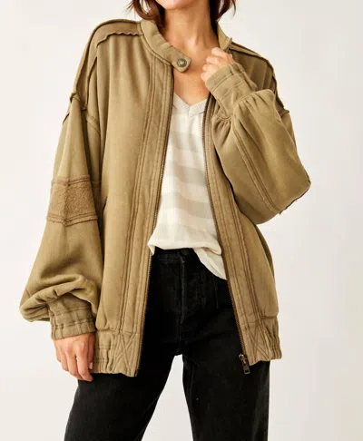Shop Free People Lou Moto Zip Jacket In Olive Stone In Gold
