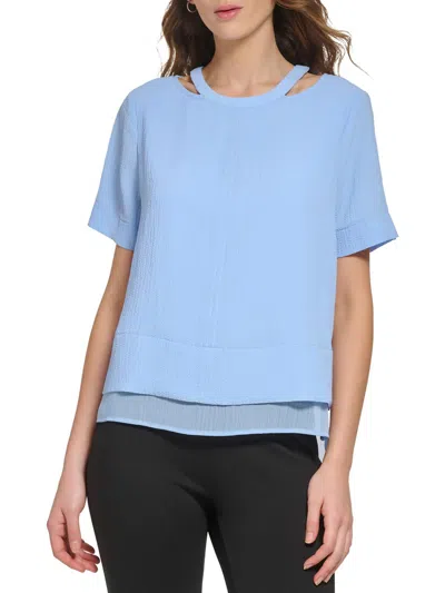 Shop Dkny Womens Crinkle Cut-out Blouse In Blue