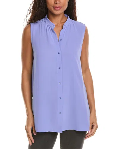 Shop Eileen Fisher Sleeveless Silk Shirt In Purple