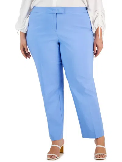 Shop Anne Klein Plus Womens High Rise Solid Straight Leg Pants In Blue