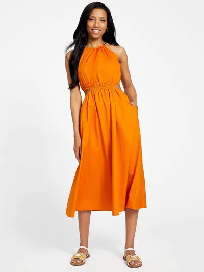 Shop Guess Factory Isabel Midi Dress In Orange