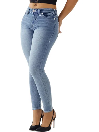 Shop True Religion Jennie Curvy Womens Mid-rise Light Wash Skinny Jeans In Blue