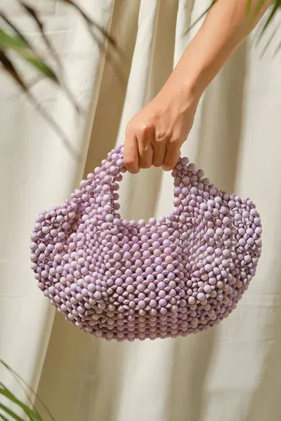 Shop Aranaz Lagrima Wood Bead Handbag In Lilac In Purple