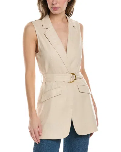 Shop Ellen Tracy Belted Linen-blend Vest In Beige