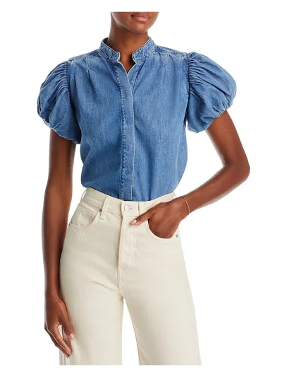 Shop Frame Womens Denim Puff Sleeve Button-down Top In Blue
