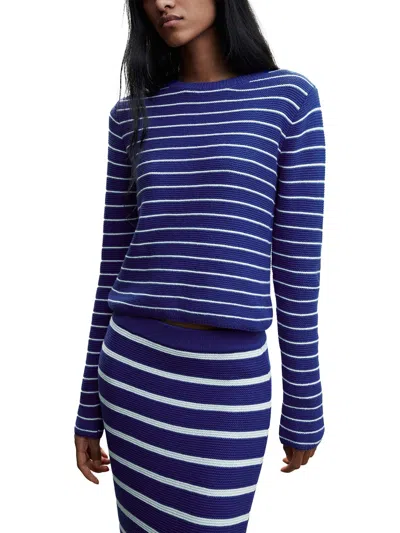 Shop Mng Womens Striped Crewneck Pullover Sweater In Blue