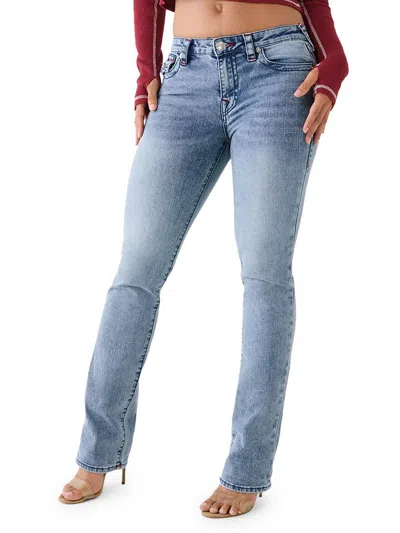 Shop True Religion Billie Womens Mid-rise Stretch Straight Leg Jeans In Blue