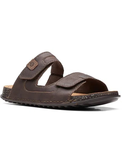 Shop Clarks Crestview East Mens Leather Adjustable Slide Sandals In Brown