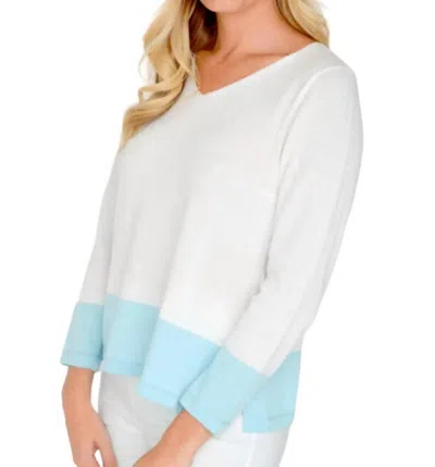 Shop Ilinen Two Tone 3/4 Sleeve Sweater In White/blue