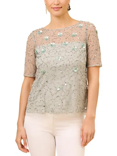 Shop Adrianna Papell Womens Embellished Boat Neck Blouse In Beige