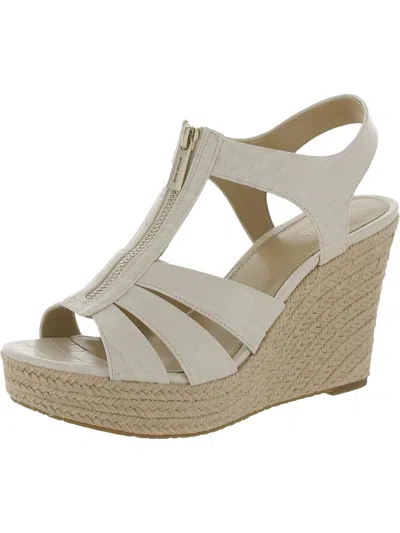 Shop Michael Michael Kors Womens Faux Leather Embossed Wedge Sandals In White