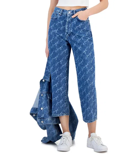 Shop Hugo Boss Womens High Rise Logo Wide Leg Jeans In Blue