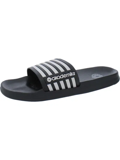 Shop Akademiks Mens Slip-on Peep-toe Slide Sandals In Black