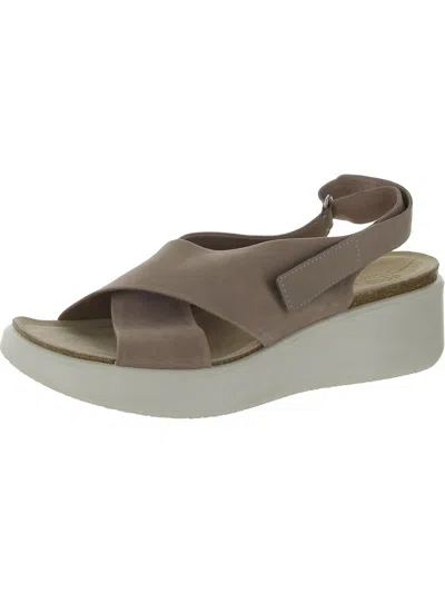 Shop Ecco Womens Leather Comfort Wedge Sandals In Beige