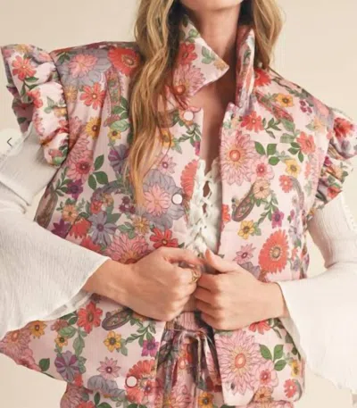 Shop Merci Jenni Floral Puffer Vest In Blush Multi
