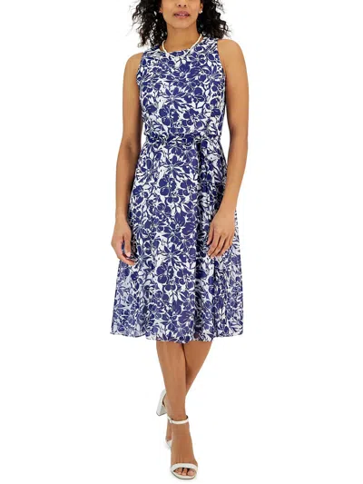 Shop Kasper Womens Chiffon Knee-length Sheath Dress In Blue