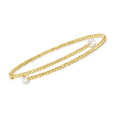 Shop Rs Pure By Ross-simons 4-5mm Cultured Pearl Beaded Bypass Cuff Bracelet In 14kt Yellow Gold