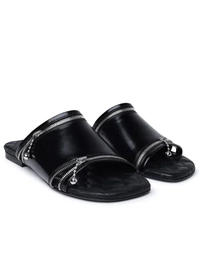 Shop Burberry Black Leather Slippers