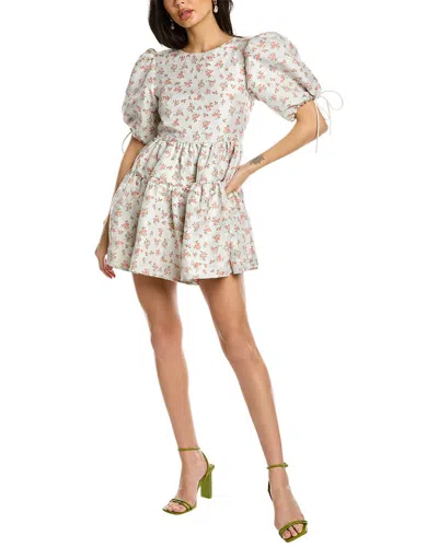 Sister Jane Dream  Puff Sleeve Mini Dress With Open Back In Delicate Rose Jacquard-white In Beige