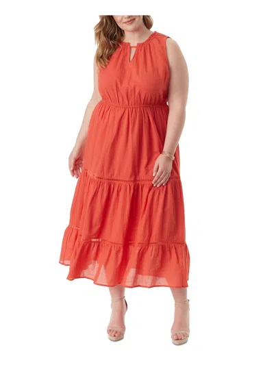 Shop Jessica Simpson Plus Harriet Womens Cotton Ruffled Midi Dress In Pink