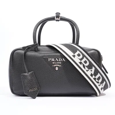 Shop Prada Top Handle Leather In Black