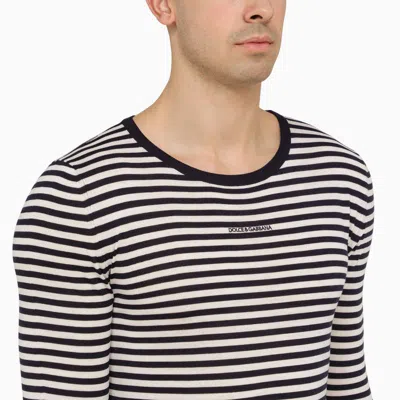 Shop Dolce & Gabbana Dolce&gabbana Blue And Striped Long-sleeved Jersey In White