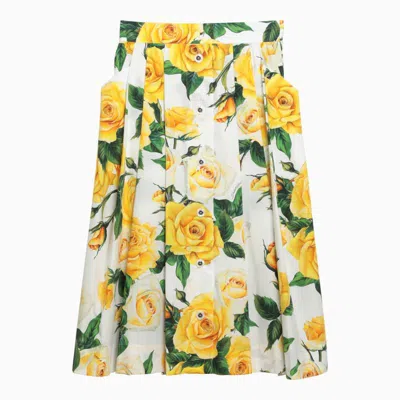 Shop Dolce & Gabbana Dolce&gabbana Rose Print Pencil Skirt In Yellow