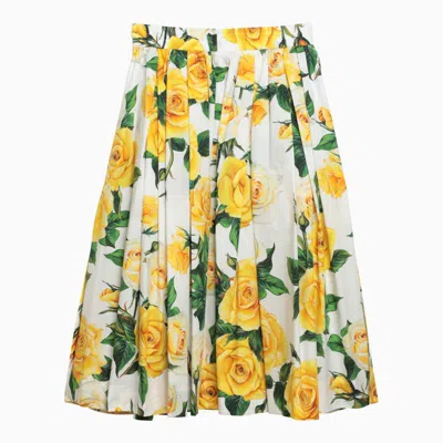 Shop Dolce & Gabbana Dolce&gabbana Rose Print Pencil Skirt In Yellow