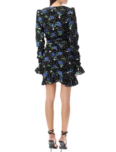 Shop Rotate Birger Christensen Rotate Satin Ruffle Mini Dress In Black Blue Flower