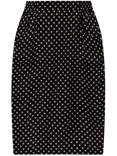 Saint Laurent Draped Polka-dot Silk-chiffon Midi Skirt In Black