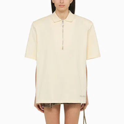 Shop Attico The  Cream-coloured Polo Shirt With Oversize Shoulders In White
