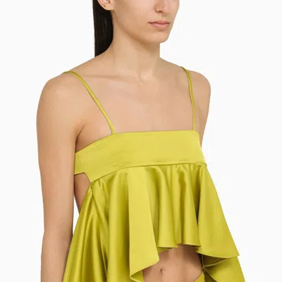 Shop Attico The  Lime-coloured Satin Ruffle Top In Yellow