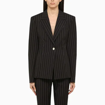 Shop Attico The  Pinstripe Single-breasted Jacket In Blue