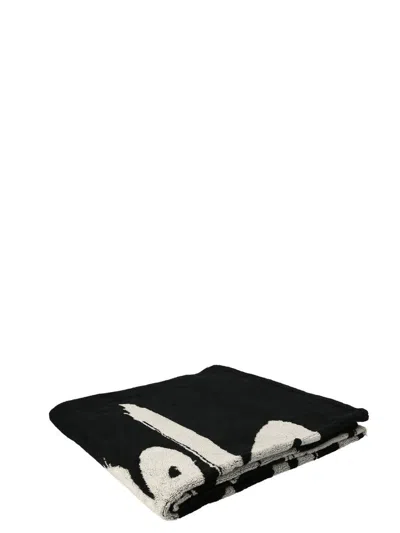 Shop Yohji Yamamoto Jacquard Logo Beach Towel In White/black
