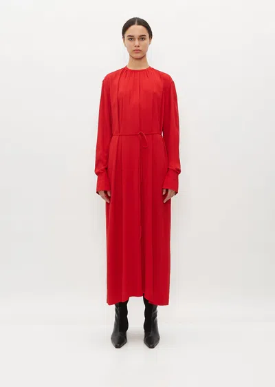 Shop Totême Gathered-neck Crepe Dress In Red 015