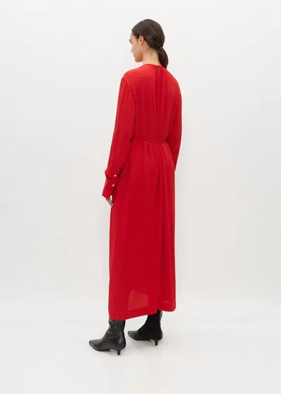 Shop Totême Gathered-neck Crepe Dress In Red 015