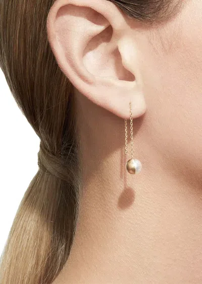 Shop Shihara Half Pearl Chain Earring 90° In 18k Yellow Gold